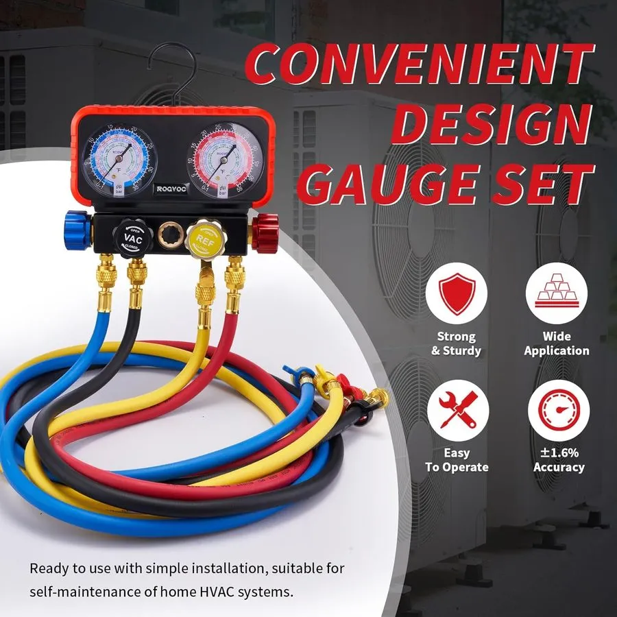 Манометрический коллектор HVAC Manifold Gauge Set R22/R410a/R134a w/ 5FT Hoses & — фото лота 1