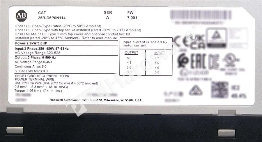 Частотный преобразователь ALLEN BRADLEY 25B-D6P0N114 POWERFLEX 525 AC Drive 2.2k