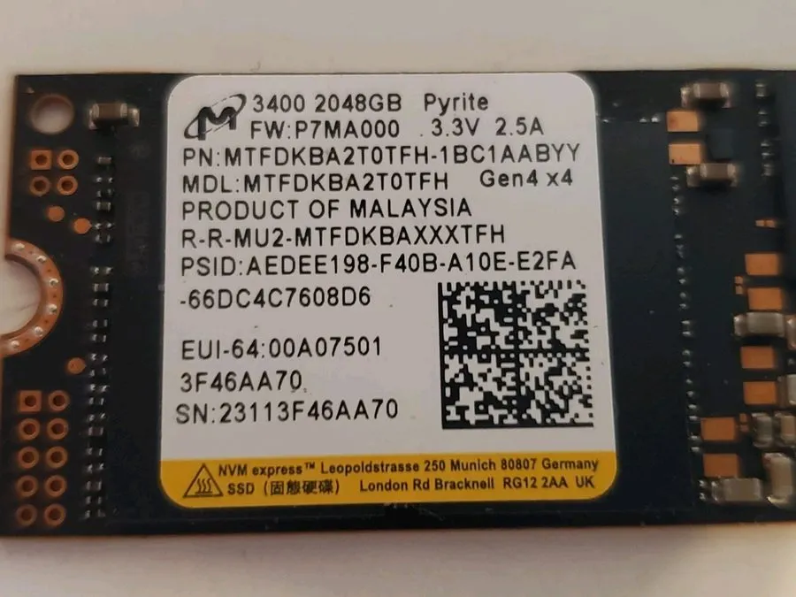 SSD-накопитель Micron 3400 2TB NVMe PCIE Gen 4.0 x 4 M.2 2280 SSD MTFDKBA2T0TFH