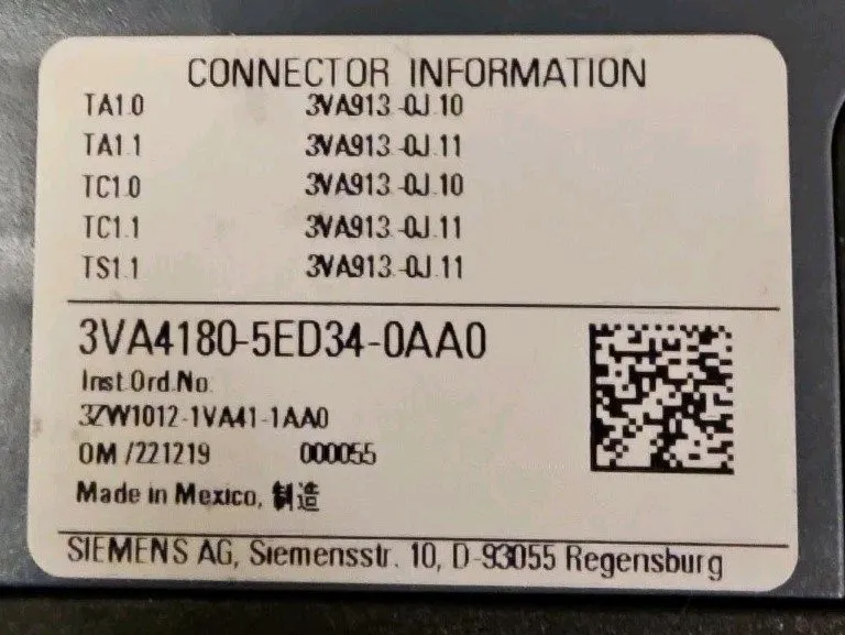 Автоматический выключатель SIEMENS 3VA4180-5ED34-0AA0 ,CIRCUIT BREAKER, 3P/80A / — фото лота 1