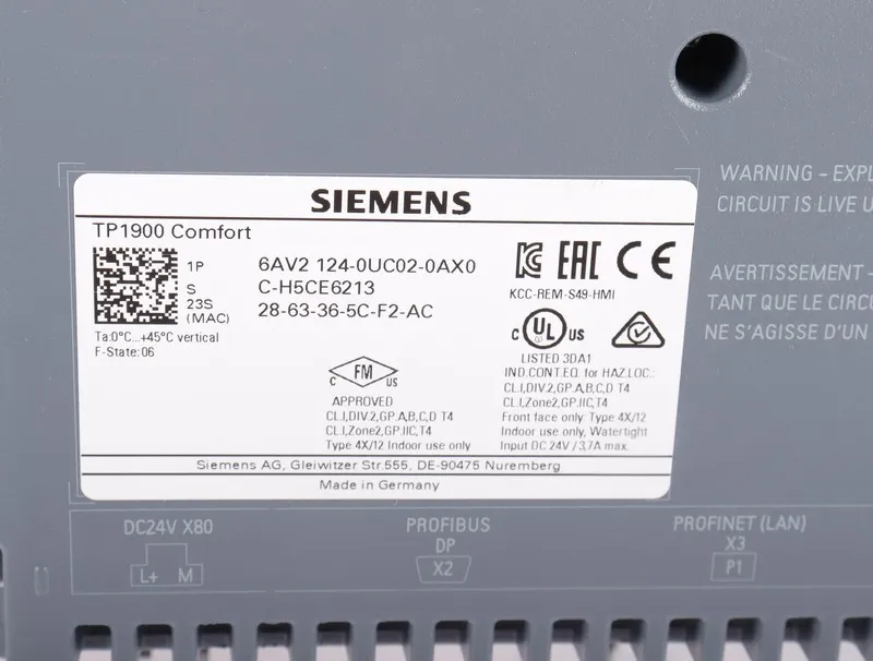 Панель оператора Siemens 6AV2124-0UC02-0AX0 TP1900 Comfort HMI 19" Touch Panel P