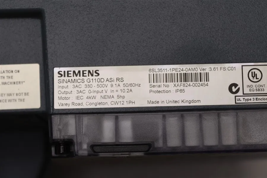 Частотный преобразователь SIEMENS 6SL3511-1PE24-0AM0 Ver 3.61 SINAMICS G110D ASi