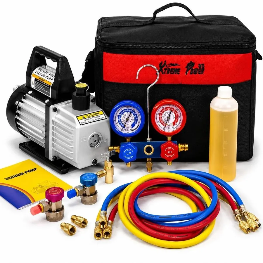 Насос 1/3 HP 1-Stage HVAC Vacuum Pump and 4 Way AC Manifold Gauge Set with 4.5 C — фото лота 2