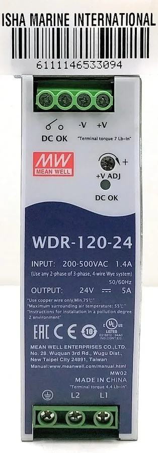 Блок питания MEAN WELL WDR-120-24 120W 24V 5A DIN Rail Power Supply 180-550VAC