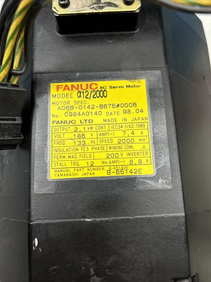 Серводвигатель Fanuc A06B-0142-B675 A12/2000 AC Servo Motor A64 2000 RPM 2.1KW 7 — фото лота 1