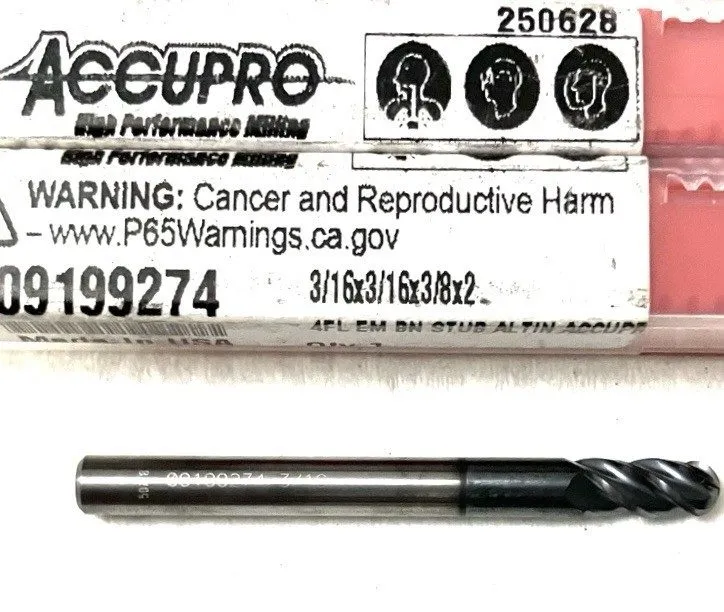 Режущий инструмент Accupro 09199274 3/16" 4FL Ball Nose Solid Carbide End Mill A — фото лота 2