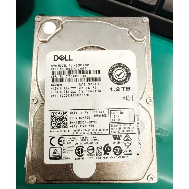 Сервер Dell 03K30N AL14SEB120NY 1.2TB 10K SAS 12Gbps 2.5" Server HDD,90%+Health