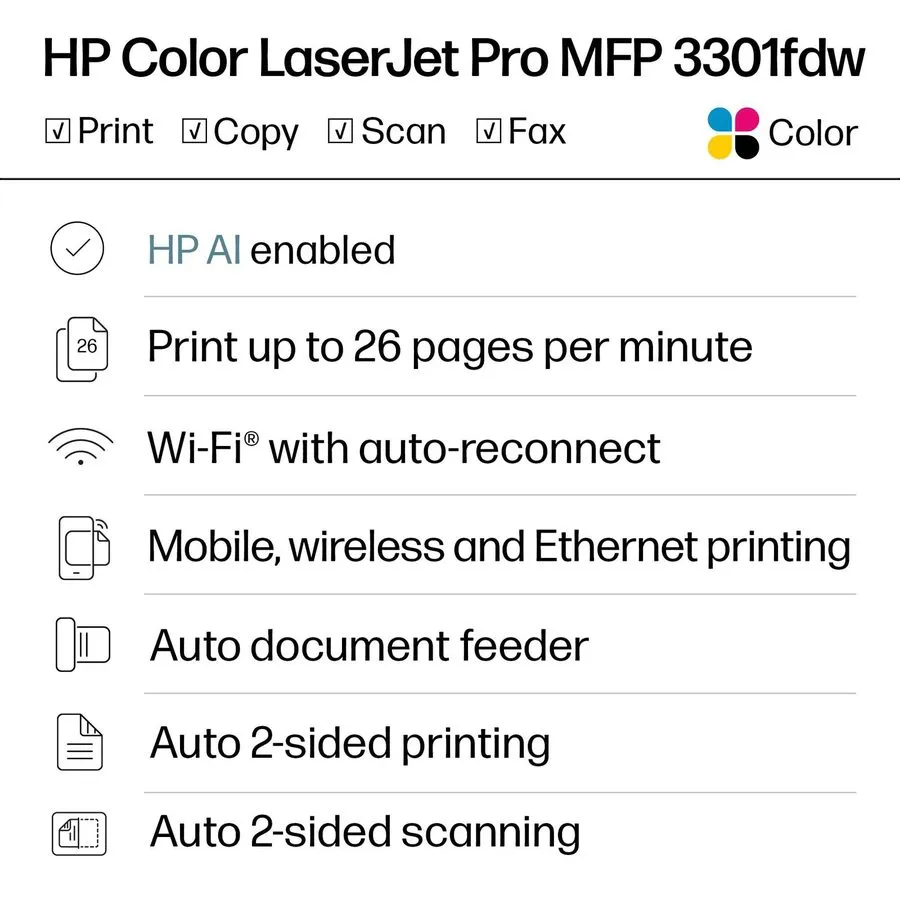 Лазерный принтер HP Color LaserJet Pro MFP 3301fdw Laser Printer, Color Mobile P