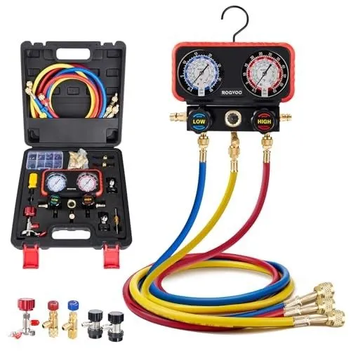 Манометрический коллектор HVAC Manifold Gauge Set R22/R410a/R134a w/ 5FT Hoses & — фото лота 1