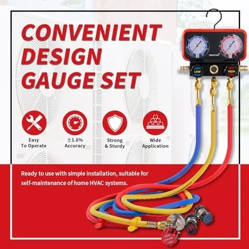 Манометрический коллектор HVAC Manifold Gauge Set R22/R410a/R134a w/ 5FT Hoses & — фото лота 2