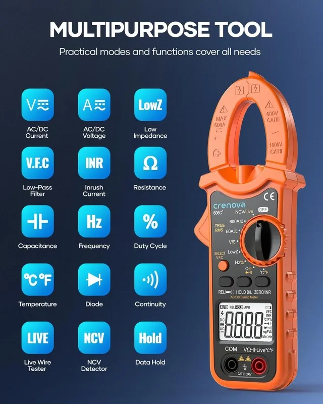 Тестер Smart Digital Clamp Meter TRMS 6000counts Color Screen DC AC Current Amp 