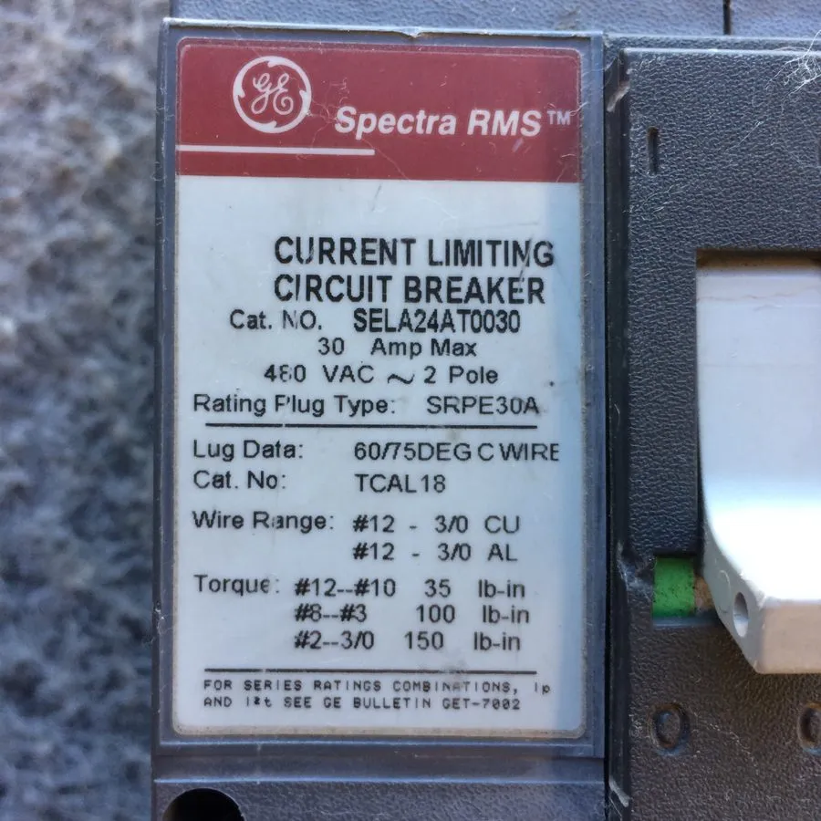 Автоматический выключатель GE Circuit Breaker SELA24AT0030 2 Pole 30A 480VAC 65k