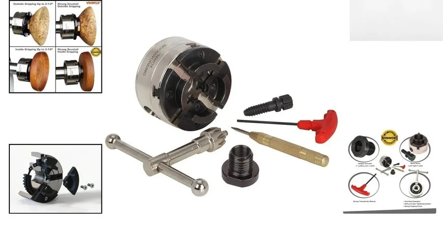 Режущий инструмент 3-3/4INCH 4-Jaw Self-Centering Wood Lathe Chuck, 2" Round Jaw — фото лота 1