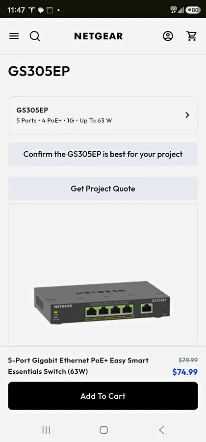 Коммутатор NETGEAR GS305EP Smart Managed Switch 5-Port Poe Gigabit Ethernet 63W