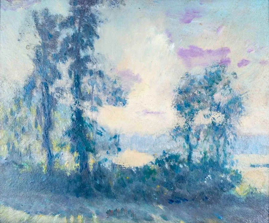 Плата Lawton Parker, American 1868-1954 Sunlit Landscape 1910 Oil on Board +Prov — фото лота 1