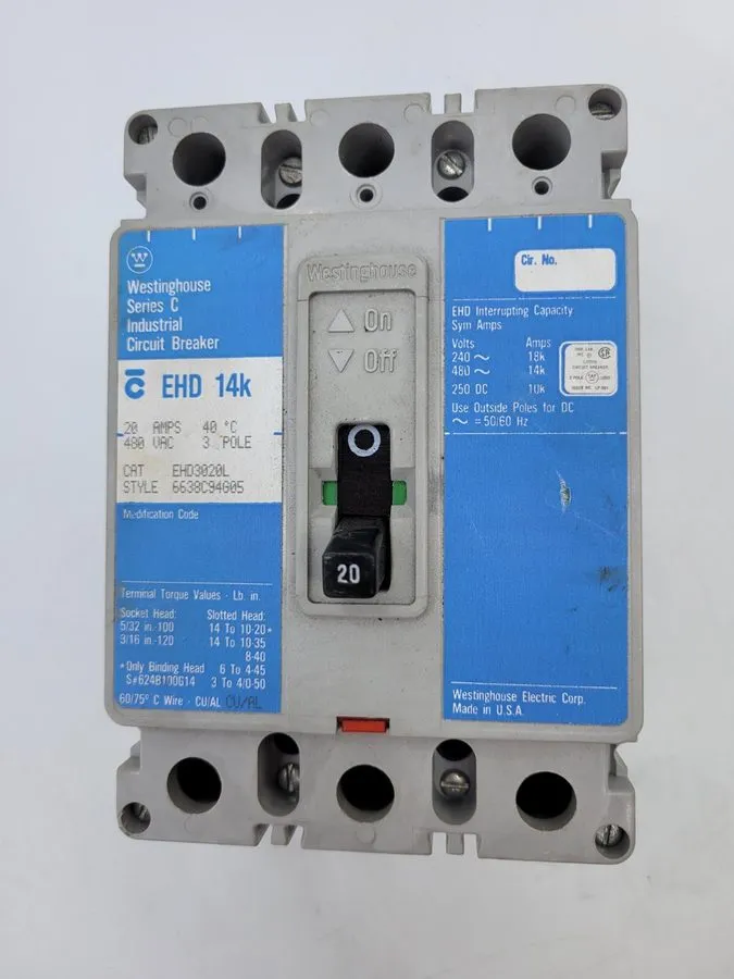 Автоматический выключатель Eaton Cutler-Hammer EHD3020L EHD 14k Series C 20A 480