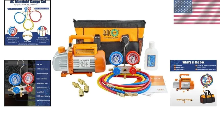 Насос 3.6CFM Mini Split HVAC Vacuum Pump & Gauge Set для Efficient R410A/R22 Ser — фото лота 1