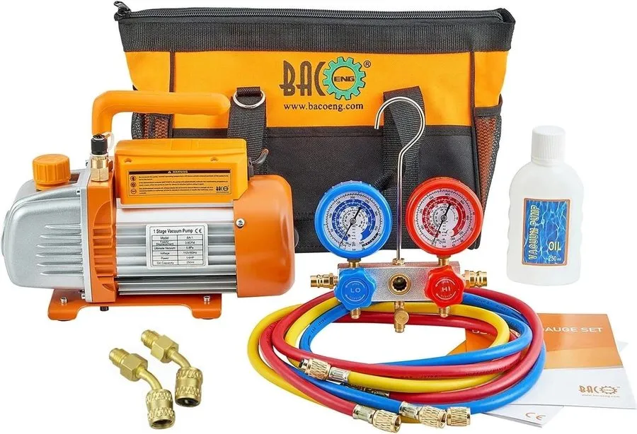 Насос 3.6CFM Mini Split HVAC Vacuum Pump & Gauge Set для Efficient R410A/R22 Ser — фото лота 2