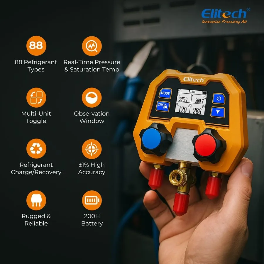 Манометрический коллектор HVAC Digital Manifold Gauge Set DMG-2SE with Hoses & R