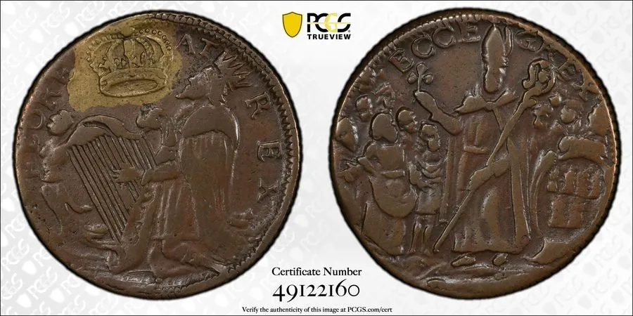Лабораторный прибор 1670's St Patrick 1/2 P Jersey Colonial Coin PCGS XF45BN — фото лота 2