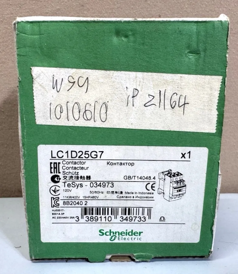 Контактор Schneider Electric LC1D25G7 TeSys D LC1D25 25A 3-Pole Contactor 120V A