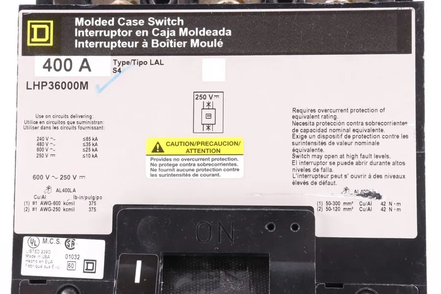 Автоматический выключатель SQUARE D LHP36000M 400A 3-POLE CIRCUIT BREAKER, 600V  — фото лота 1