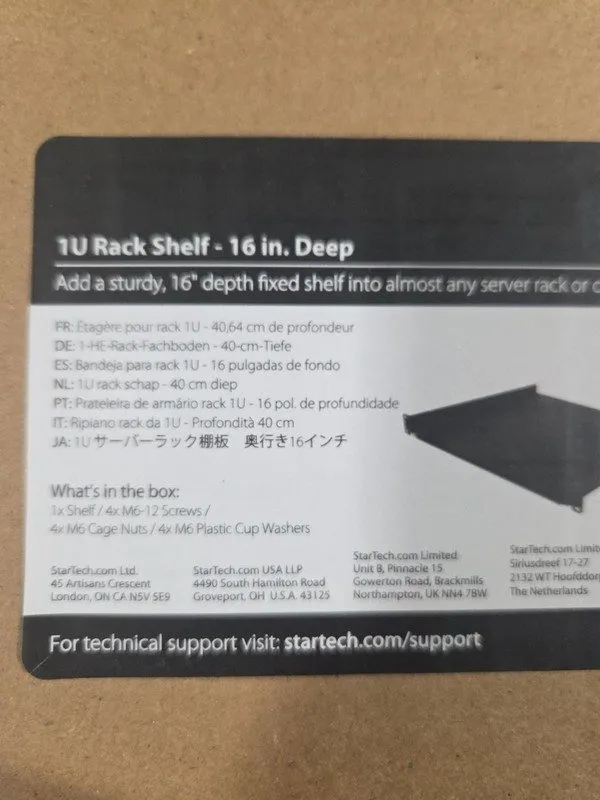 Стойка/шкаф Startech CABSHELF116 1U Rack Shelf 16 in. Deep