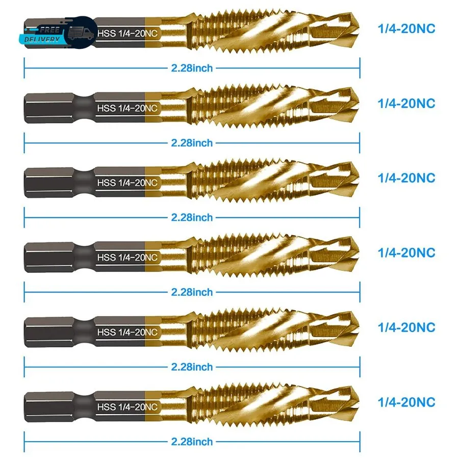 Режущий инструмент 6-Pc 1/4-20NC Combination Drill Tap Bit Set SAE, 1/4" UNC-20 