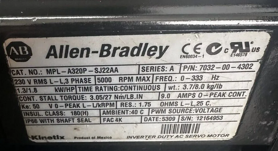 Серводвигатель Allen Bradley MPL-A320P-SJ22AA Kinetix AC Servo Motor