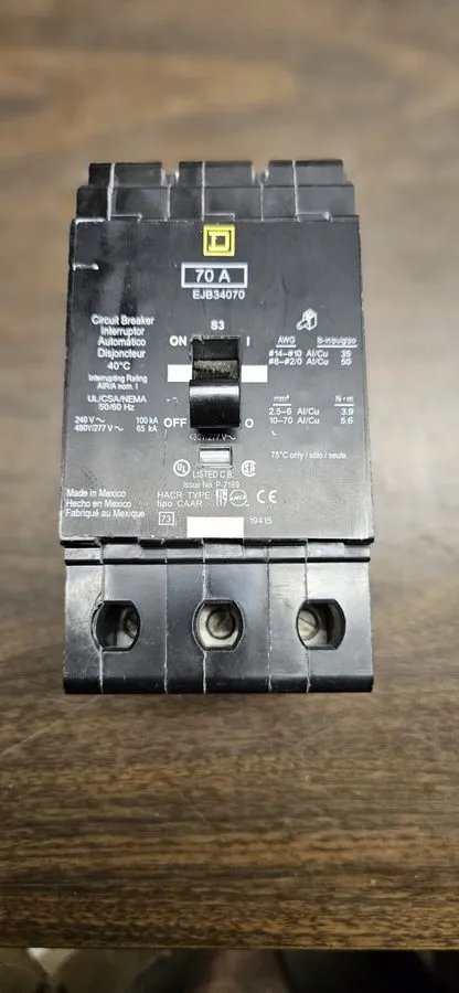 Автоматический выключатель Square D EJB34070 3 Pole 70 Amp 480V Circuit Breaker 