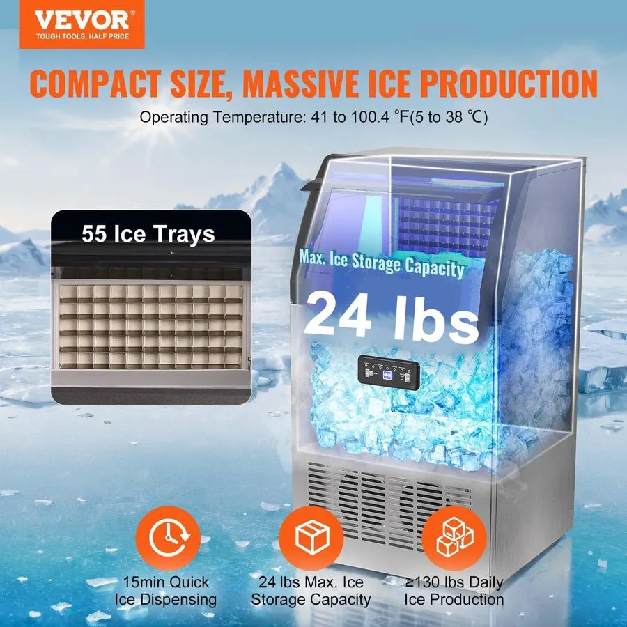 Льдогенератор VEVOR Commercial Ice Maker Machine, 130lbs/24H Ice Maker Machine C