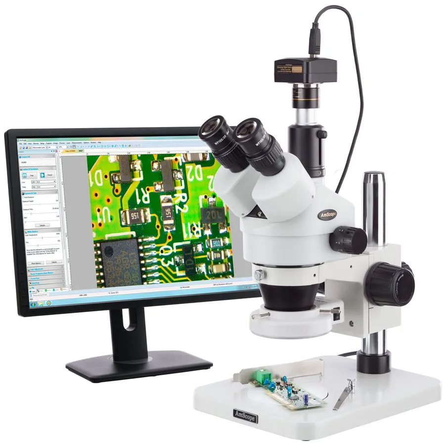 Микроскоп Amscope 7X-45X Simul-Focal Stereo Zoom Microscope Dual Arm Boom + 144-
