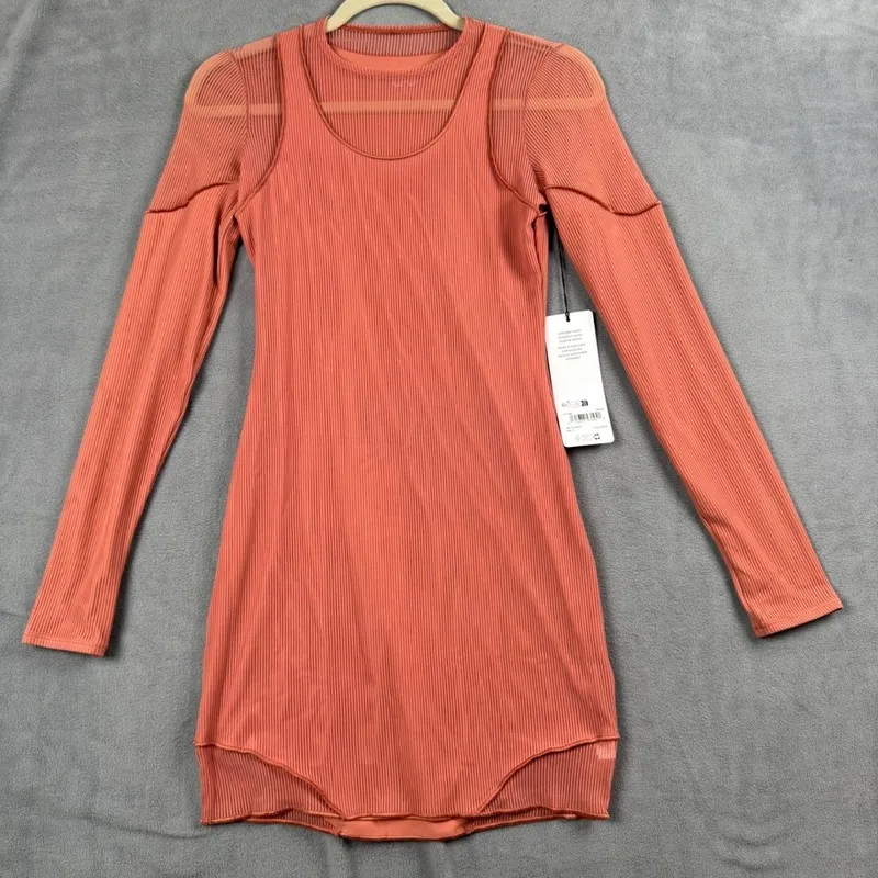 Сервер Alo Yoga Striped Mesh Synergy Long Sleeve Dress Soft Terracotta W8234R Sm — фото лота 2