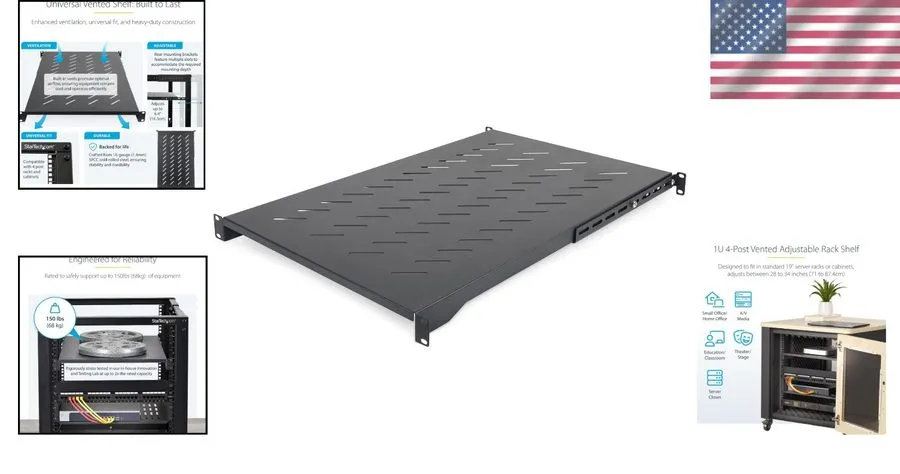 Стойка/шкаф Adjustable 1U 4-Post Vented Rack Shelf, 28-34.4in, 150lb Capacity, H