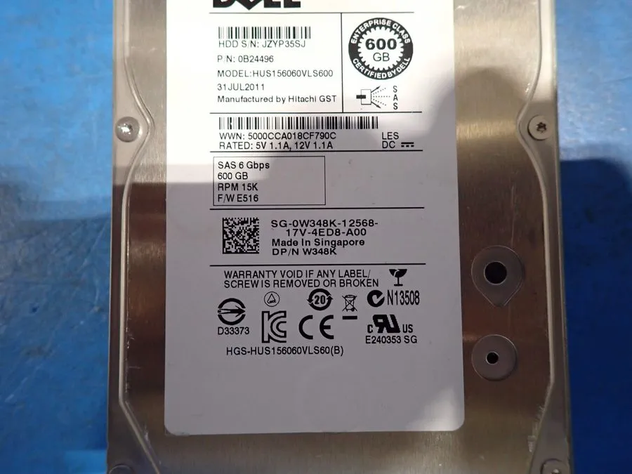 Жёсткий диск 0W348K W348K Dell 600GB 15K RPM 6Gb/s 3.5" SAS HDD Hard Drive — фото лота 1
