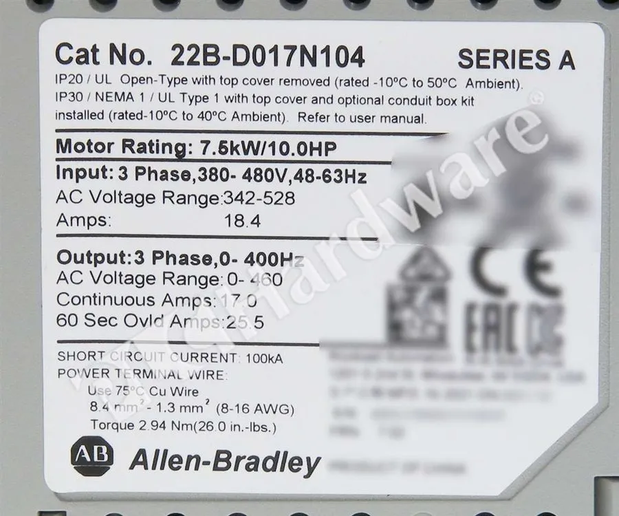 Частотный преобразователь Allen Bradley 22B-D017N104 PowerFlex 40 7.5kW 10HP AC