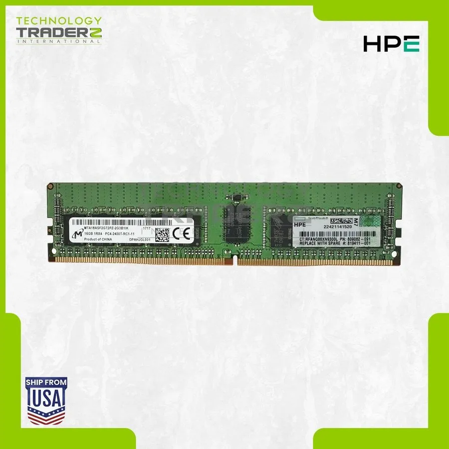 Модуль памяти 805349-B21 HP 16GB PC4 DDR4-2400MHz ECC 1Rx4 RAM 809082-091 MTA18A — фото лота 1