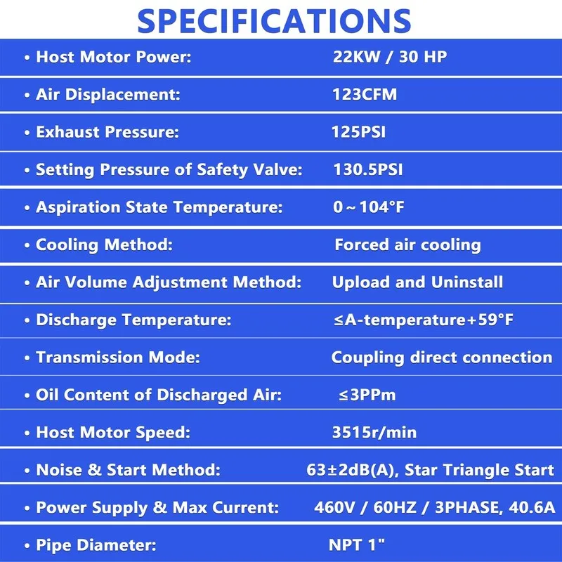 Компрессор Rotary Screw Air Compressor System 3 Phase 22KW 30HP 123CFM 125PSI 46