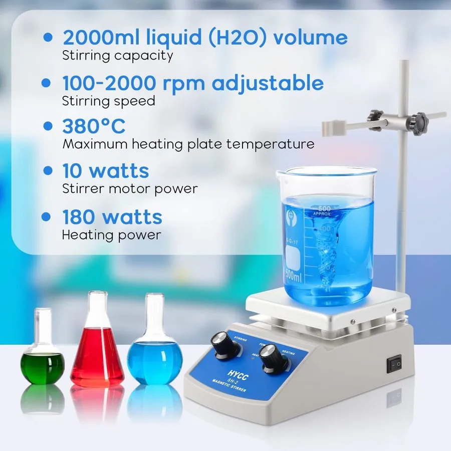 Батарея HYCC SH-2 Magnetic Stirrer Hot Plate 716°F 100-2000 RPM 180W Stir Bar St