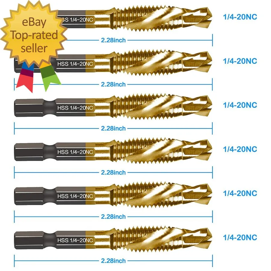 Режущий инструмент 6-Pc 1/4-20NC Combination Drill Tap Bit Set SAE, 1/4" UNC-20  — фото лота 2