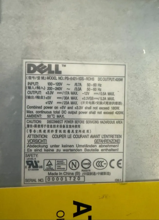 Блок питания Dell PowerEdge 800 930 840 420W Power Supply T9449 T3269 PS-5421-1D