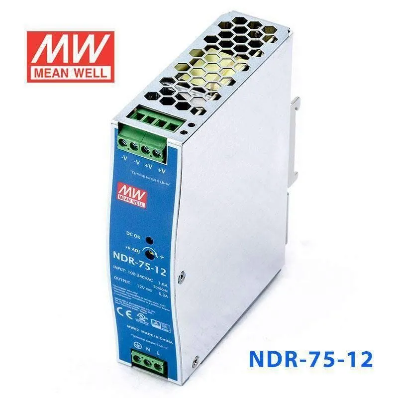 Блок питания 6.3Amp 75 Watt Industrial DIN Rail Power Supply ouput 12V NDR-75-12