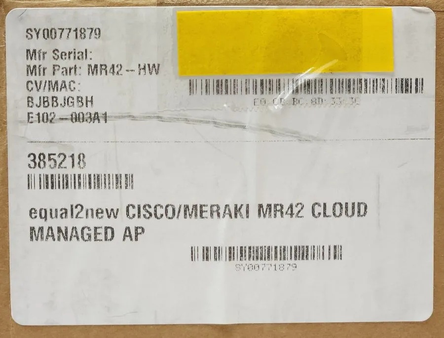 Точка доступа CISCO MERAKI MR42 CLOUD HW MANAGED AP 385218 BJBBJGBH E102 003A1 W
