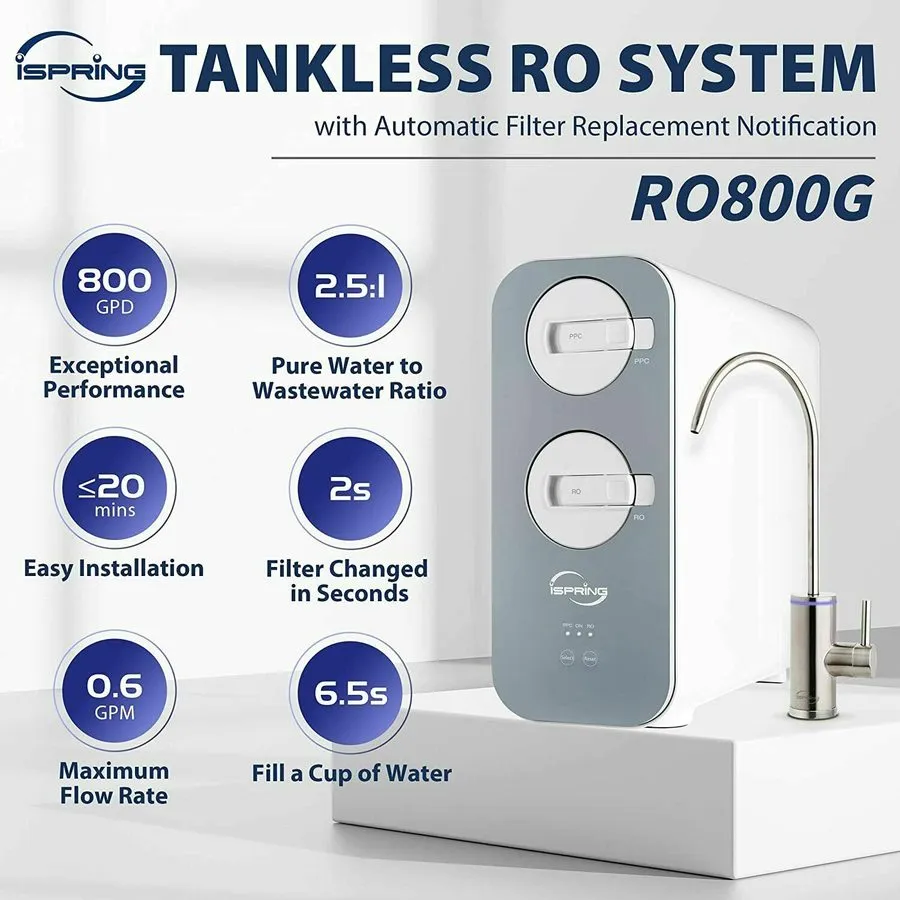 Насос 800GPD RO Water Filter Reverse Osmosis System 8 Stage 3:1 Pure to Drain — фото лота 1