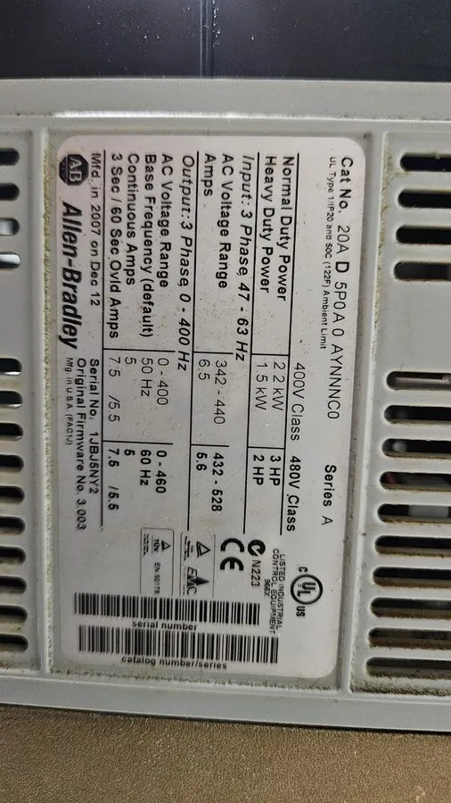 Частотный преобразователь 20AD5P0A0AYNNNC0 Allen Bradley AC Drive 480 VAC 5AMP 2
