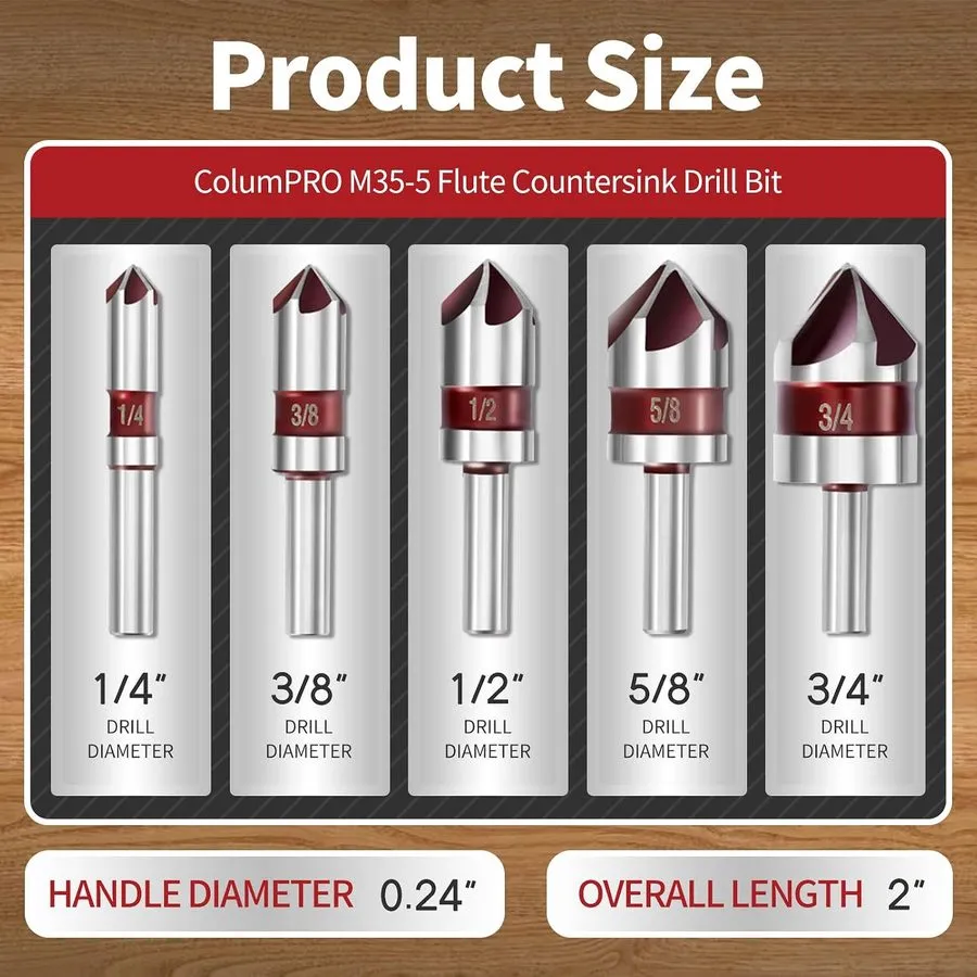 Режущий инструмент Cobalt 5-Flute Countersink Drill Bit Set Heavy-Duty M35 82-De