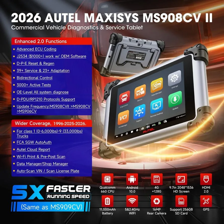 Диагностический сканер 2026 Autel MaxiSys MS908CV II Professional Heavy Duty Sca