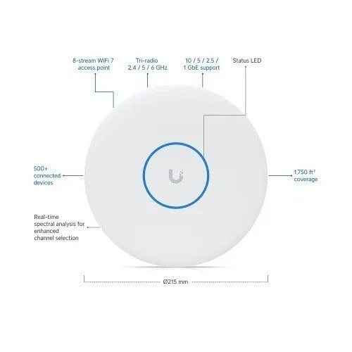 Точка доступа Wi-Fi Ubiquiti U7 Pro XGS, Ceiling-mounted 8-stream WiFi 7 Access  — фото лота 1