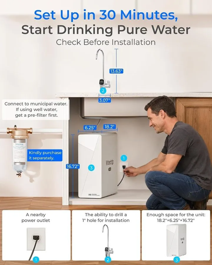 Насос Waterdrop X8-Basic Reverse Osmosis System, 800 GPD Tankless, 9-Stage Filtr