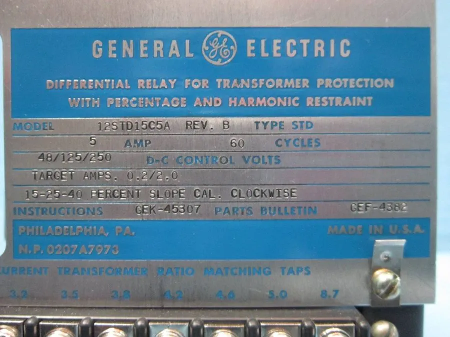 Реле защиты GE 12STD15C5A Rev B Differential Relay Transformer Protection Relay 